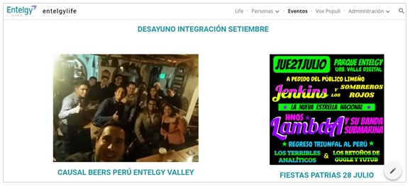 Entelgy en Perú - Site colaborativo de google Entelgy Life - Información de eventos